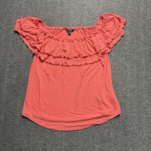 Lauren Ralph Lauren Linen Blend Shirt Womens XL Coral/Pink Ruffle Flutter Sleeve